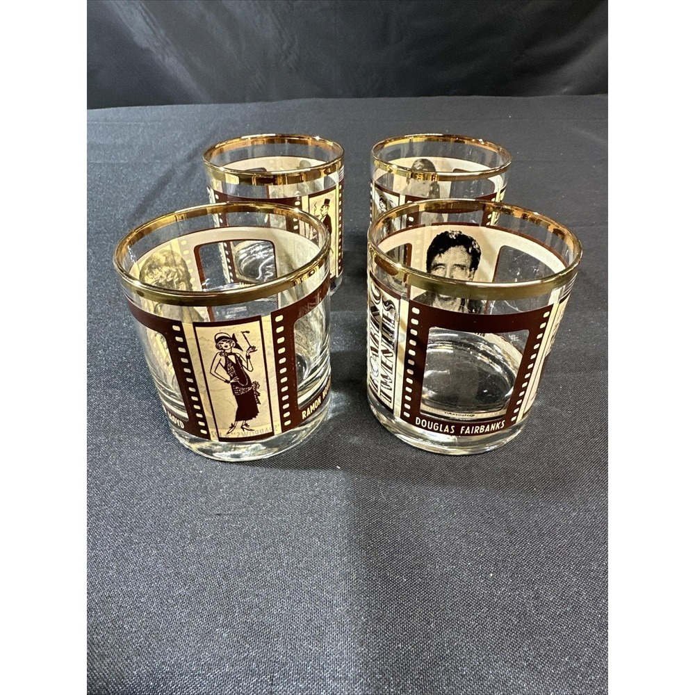 Vintage HouzeArt Silent Movie Stars Rocks Glasses Set 4 Charlie Chaplin 1970s - Picture 1 of 16